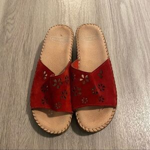 Sheridan Mia red floral cut outs slip on wedges 37